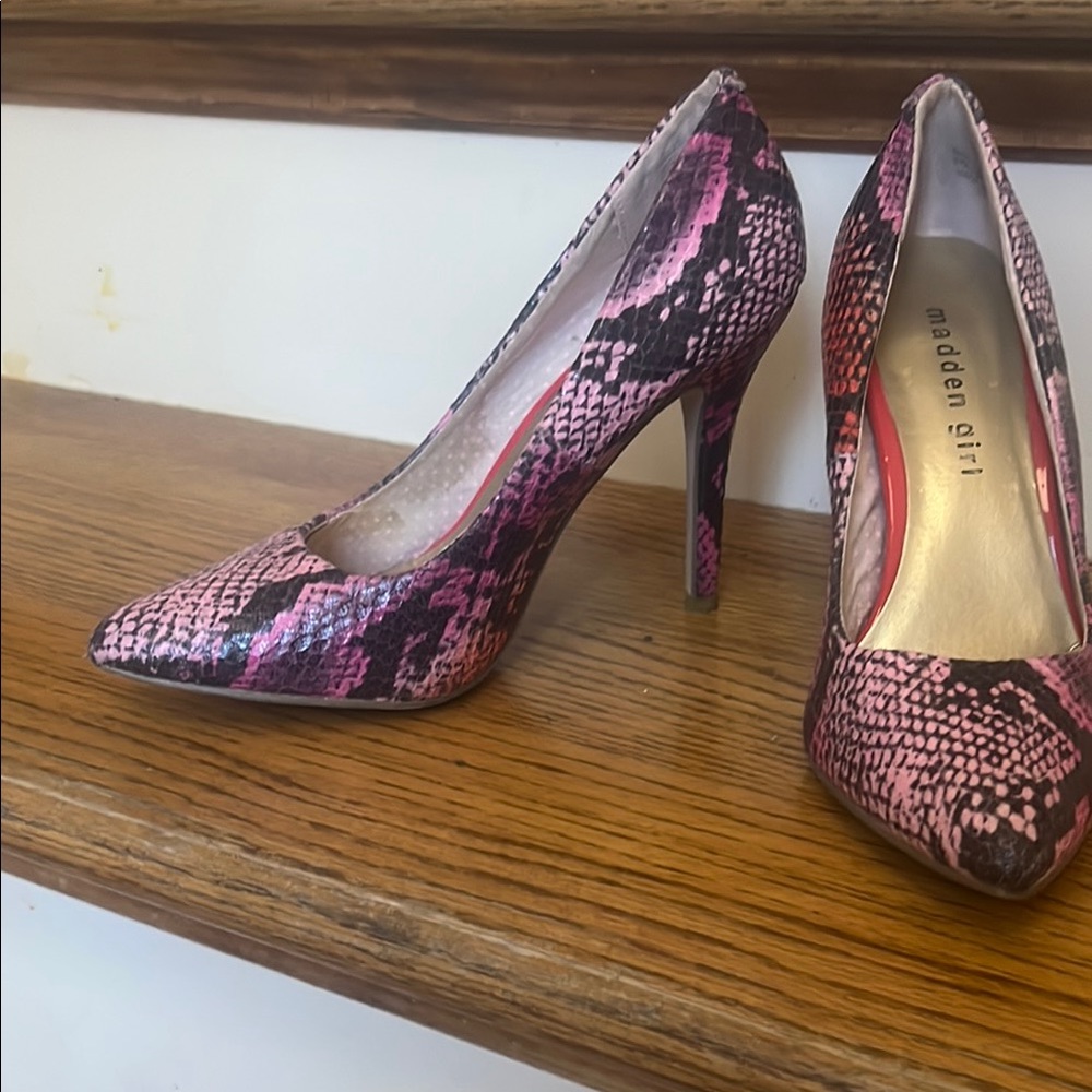 Madden Girl Pink Snakeskin Heels
